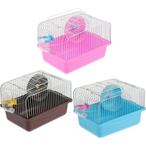 Hamster Mouse Toilet Gerbile Cage Transport Cage Box Bath with Running Wheel Pet Toy House Bathroom Water Bottle Dish Supplies