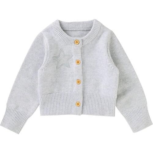 Baby Girls Star Embroidery Cardigan Loose Fit Long Sleeve O-neck Knitted Tops for Spring Fall