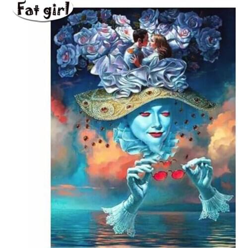 Couple Image Painting artwork diamond painting 5d Goddess wearing a hat cross stitch embroidery mosaic full square round drill