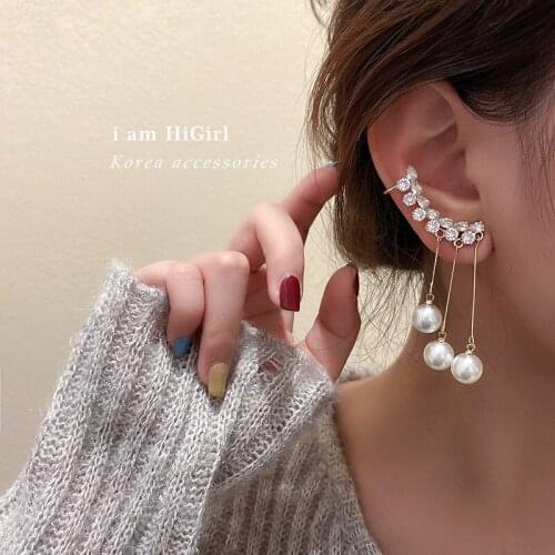 Korean Fashion Jewelry Crystal Imitation Pearl Drop Earrings for Women Rhinestone Ear Cuff pendientes 2021 Trendy New
