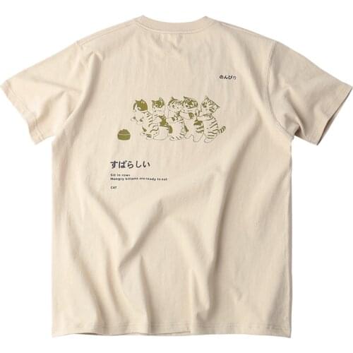 Limiguyue Summer Tops Women Japan Kanji Harajuku T Shirt Streetwear Funny Cat Print Tshirt Cute Couple Short Sleeve Tees K1935