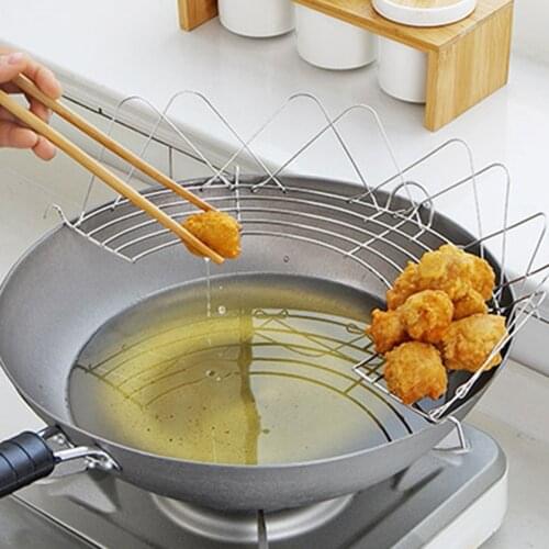 Multi-function Frying Oil Filter Rack Stainless Steel Semicircle Steaming Drain Oil Holder Kitchen Cooking Foldable Gadgets
