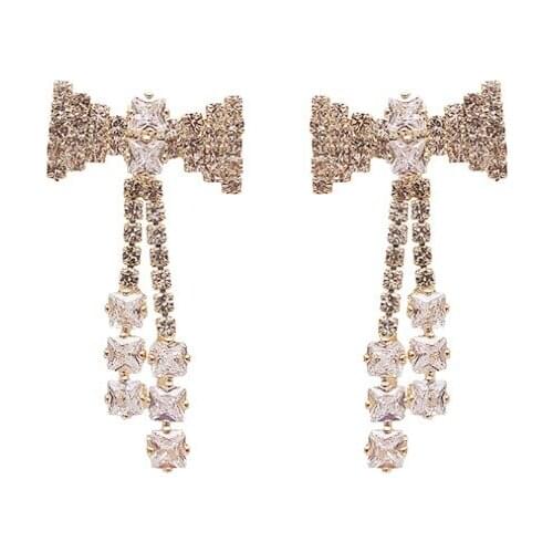 Zeojrlly Trendy Bowknot Women Dangle Earrings Korean Fashion Bow Tassel Earrings Female Elegant Jewelry For Girl