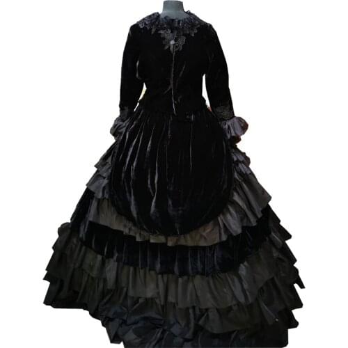 New black Vintage costumes 18th Duchess Retro medieval Renaissance Reenactment Theatre Civil war Victorian dress D-362