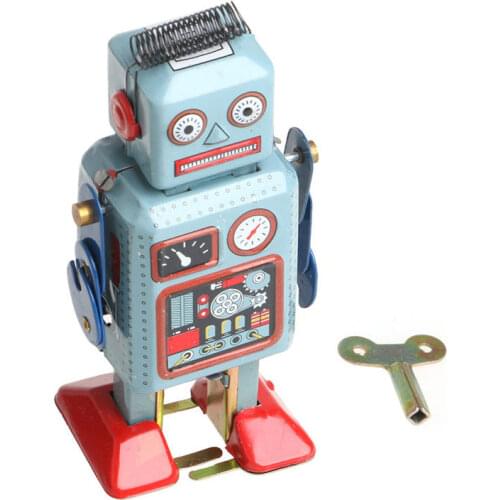 New 1Set Vintage Mechanical Clockwork Wind Up Walking Tin Robot Toy With Key Kids Gift Collection