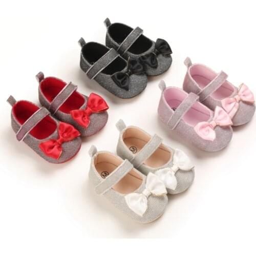 Newborn Cute Baby Girls Non-Slip First Walkers Spring Summer Autumn Soft Sole Glitter Bowknot Princess Dress Shoes 0-18M