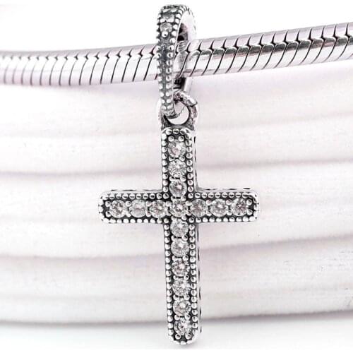Original Classic Cross With Crystal Necklace Pendant Beads Fit 925 Sterling Silver Charm Bracelet Bangle DIY Jewelry