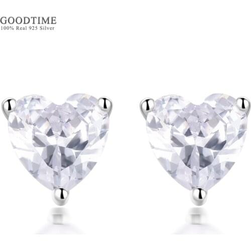 Fashion Heart Design Earring For Women Pure 100% 925 Sterling Silver Zircon Stud Earring Jewelry Accessories For Bride Wedding