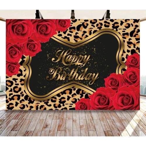 Rose Leopard Pattern Board Happy Birthday Backdrop Floral Flowers Adult Girl Birthday Party Background Decor Custom Photography