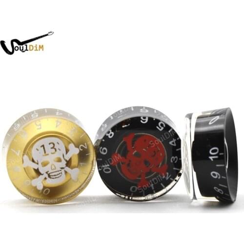 4pcs Acrylic Skull LP Electric Guitar Speed Control Knob Potentiometer Knob Cap Black with Transparent Guitar Pot Accessories