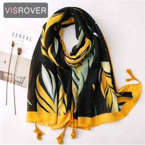 VISROVER 2021 beach leave printing viscose summer scarf with small fringer Fashion Wraps Spring Shawls Hijab gift wholesales