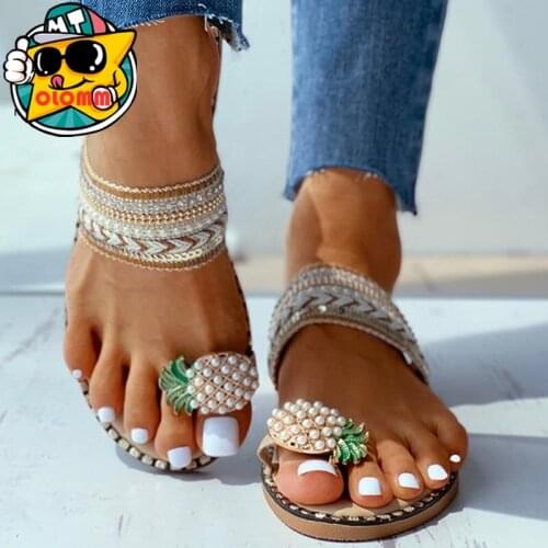 2020 Hot Bohemia Style Slippers For Women Beach Slides Flip Flops Clip Toe Pineapple Fruit Cute Vacation Bead Slipper