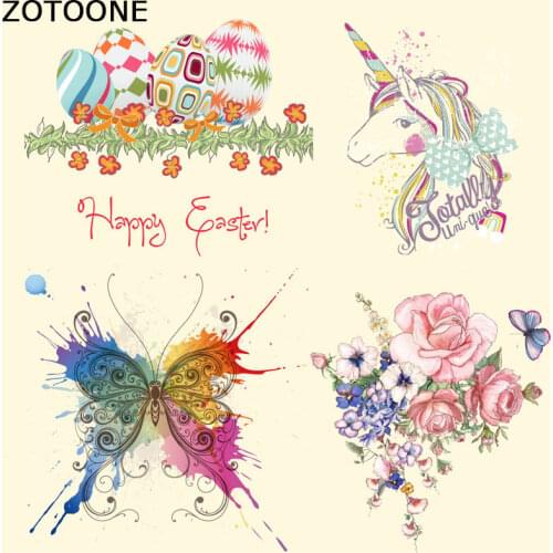 ZOTOONE Pretty Butterfly Flower Patch Iron on Heat Transfer Patches for Kid Clothing DIY Stripes Applique T-shirt Custom Sticker
