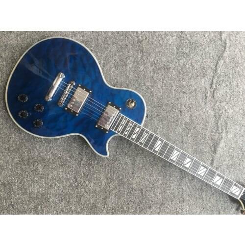 High quality custom electric guitar, mahogany solid body with blue quilted Maple, chrome hardware, free shipping