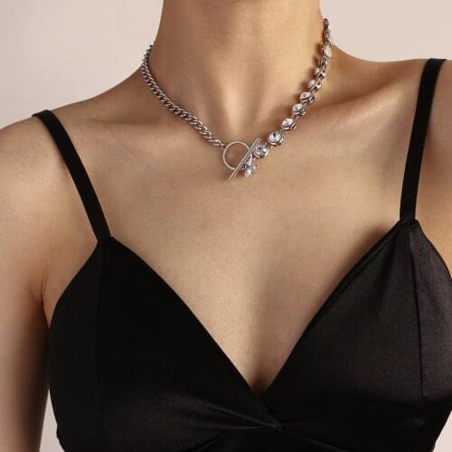 AENSOA 2021 Design Minimalist Link Chain Silver Color Necklaces for Women Sexy Crystal Chain Buckle Choker Necklace Jewelry Gift