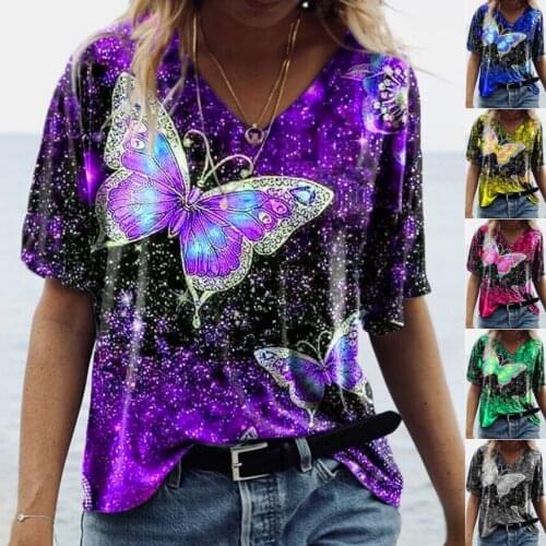Summer T Shirt Women hot style Europe United States 2021 butterfly printing new T-shirt Female Tee Tshirts dropshipping ZC210