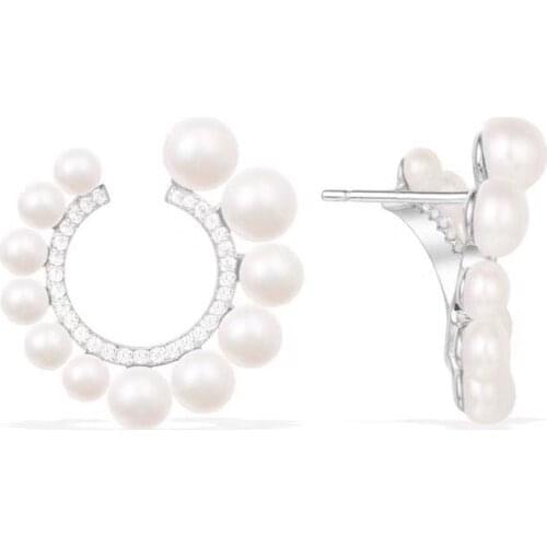 SLJELY High Quality Fashion 925 Pure Sterling Silver Natural Freshwater Pearls Conch Stud Earrings Women Luxury Brand Jewelry