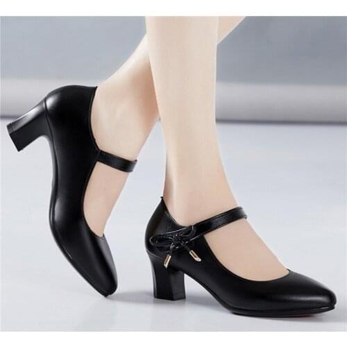 Thick-Soled Waterproof Platform Shallow High Heels Autumn Single Women Shoes Thick Heel Belt Buckle Elegant Office Lady Shoes