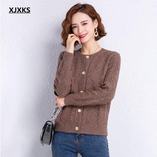 XJXKS Round Neck Long Sleeve Women Cardigan Fall 2021 New Comfortable Single-breasted Cashmere Knit Jacket Women Sweater