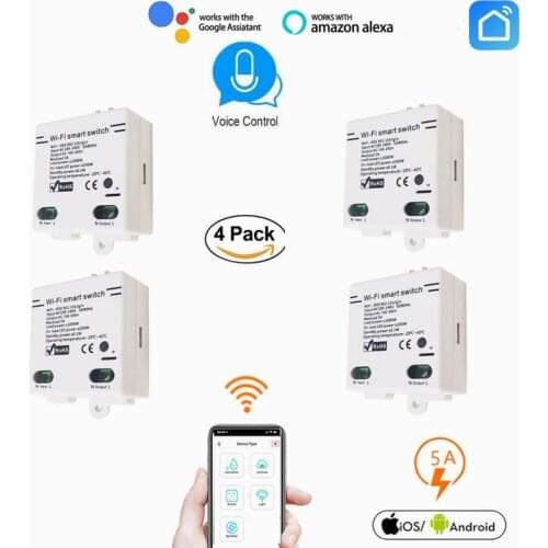 1/2/3/4/5 PCS Smart Wireless WIFI Switch Module Compatible With Amazon Echo, For Google Home, For Google Nest For Voice Control