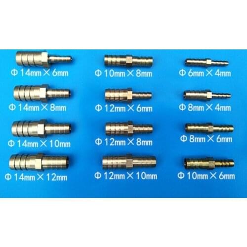 1Pc 4 5 6 8 10 12 14 16 19mm Hose Barbed x Hose Barbed Brass Pipe Fitting Reducer Coupler Connector Adapter Air Fuel Gas Water