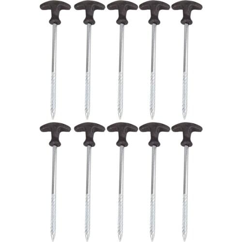 10PC Stainless Steel Tent Pegs Outdoor For Drilling In Frozen Soil On Ice Camping Tent Awning Peg T-Type Screw Spiral Tent Pegs