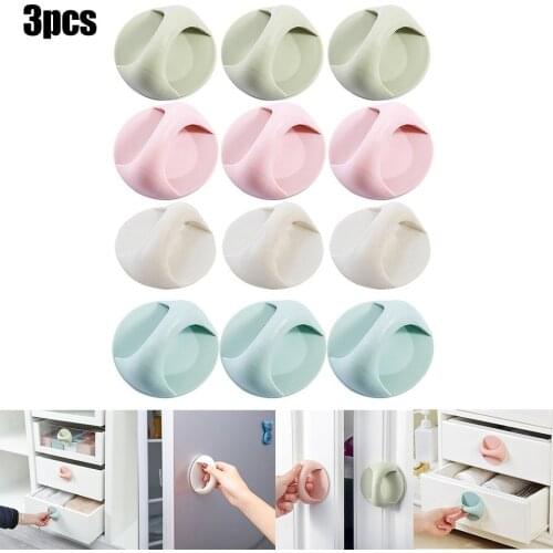3 Pcs Plastic Door Handle Kons W/ Adhensive Round Sticky Handle For Cupboards Home Decoration Accessories