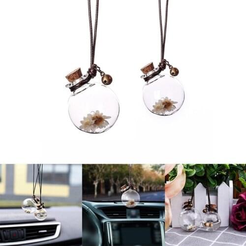 Car Perfume Bottle Empty Hanging Bottle for Essential Oils Perfume Pendant Auto Ornament with Flower Air Freshener Car-Styling