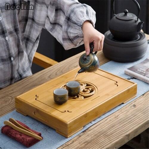 Bamboo Simple Dry Soak Tea Tray With Drain Rack Office Teahouse Drainage Water Storage Board Chinese Kung Fu Tea Set Accessories