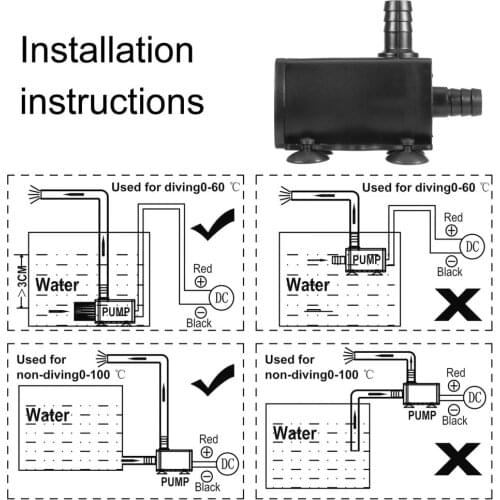 Decdeal Ultra-quiet Mini Brushless DC/USB Water Pump 5/12V 5-10W 250-400L/H Lift 300cm Submersible Fountain Aquarium Circulating