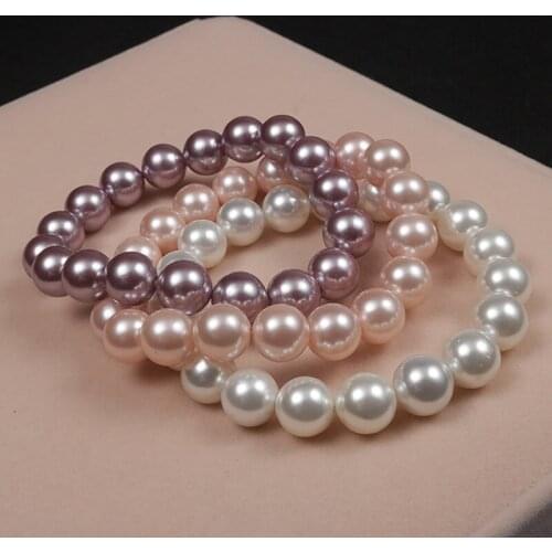 10mm Round Ball Beaded Strand Wristband Bracelets Colorful Mother of Pearl Shell Natural South Sea Shell Bracelets Jewelry Women