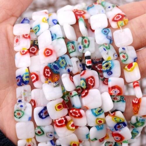 36pcs/lot 10mm Square White Lampwork Flower Beads For Jewelry Making Diy Crafts Accessories Multicolor Glass Beads Wholesale