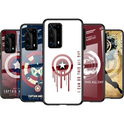 Tempered Glass Cover Captain America Shield For Huawei P40 P30 P20 P10 Pro Plus Lite 5G 2019 Shockproof Shell Phone Case