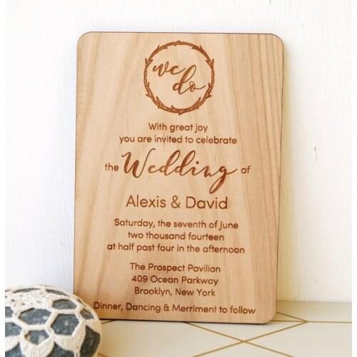 Wooden wedding invitation, rustic wedding invites, real wood wedding invitations, laser engraved invitation