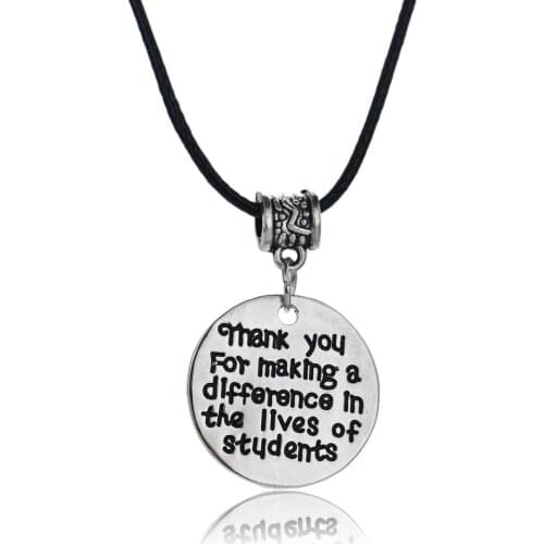 Teachers Gift Thank You For Making A Difference In The Lives Of Students Pendant Necklace Leather Rope School Student Gifts