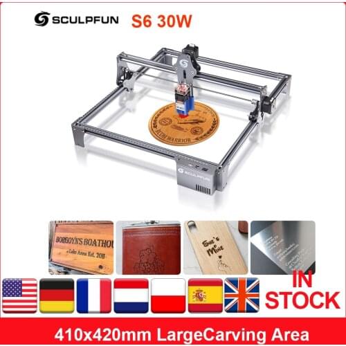 SCULPFUN S6 30W Laser Engraver Eye Protection Desktop DIY Engraving Cutting Machine High Precision 410x420mm LargeCarving Area