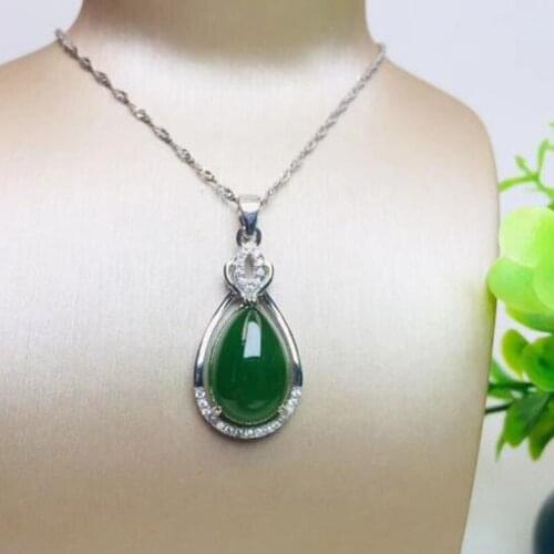 Natural Hetian Jade Water Drop Pendants 925 Silver Inlaid Zircon For Women Wedding Party Gift Fine Jewelry