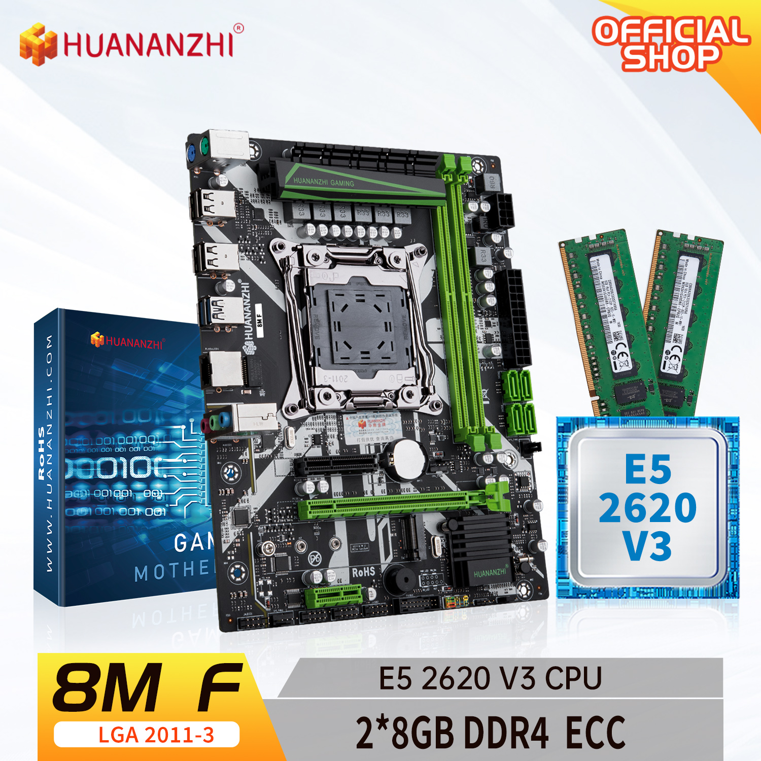 HUANANZHI X99 8M F X99 Motherboard with Intel XEON E5 2620 V3 with 2*8G DDR4 NON-ECC memory combo kit set