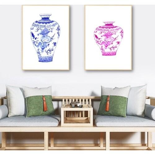 Chinese vase porcelain home wall art canvas painting printing Chinese traditional outstanding ornate decoration