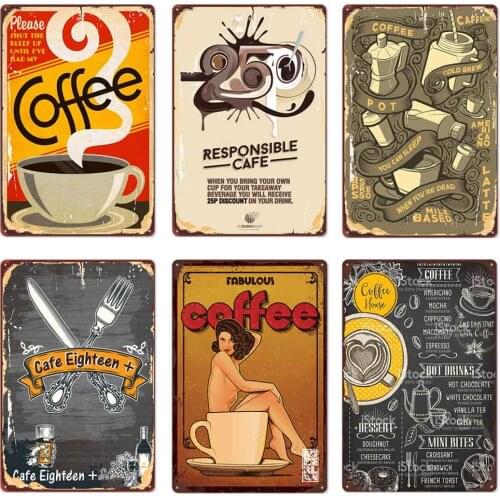 Coffee Vintage Metal Tin Sign Cafe Retro Metal Poster DIY Wall Stickers Home Bar Art Posters Decoration