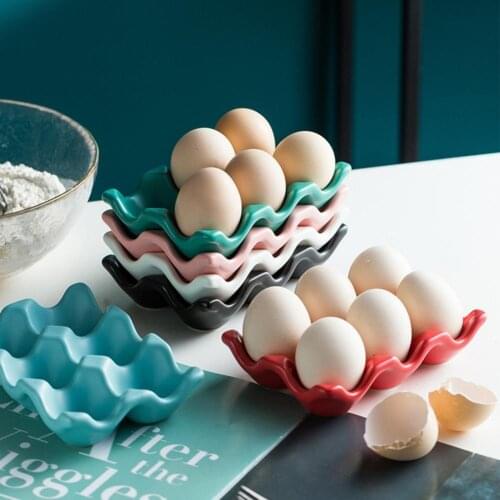 Egg Holder Anti-Slip 6 Grids Ceramic Eco-Friendly Egg Container for Kitchen Storage Trays Organization Home Storage