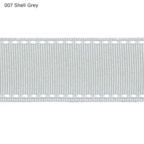 3/8" inch (9mm) white stitch Shell Grey grosgrain ribbon