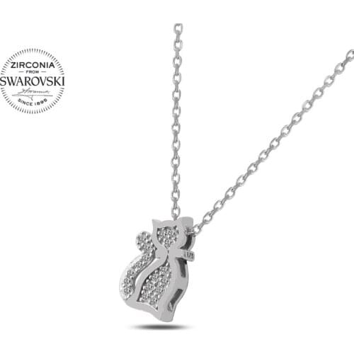 KUTAYDAN Swarovski Zirconia Cubic Zirconia Cat Pendant 925 Sterling Silver