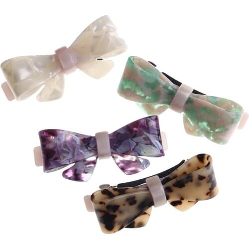 Mi Dairy Brand Korean acetate leopard hairpin women bow Retro six color barrettes hair spring clips