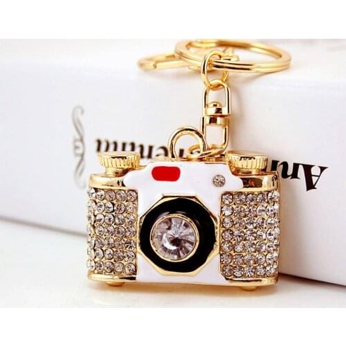 Fashion camera shape key chain craft small gift gift metal crystal pendant key chain female bag pendant
