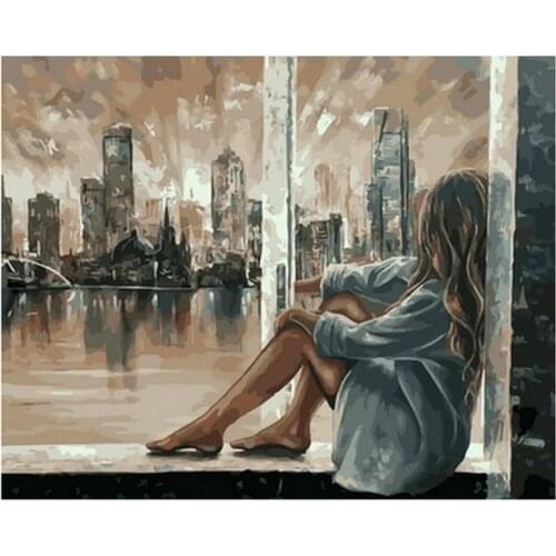 Frameless diy paintings by numbers picture by numbers for home decor PBN for living room 4050cm lying the window