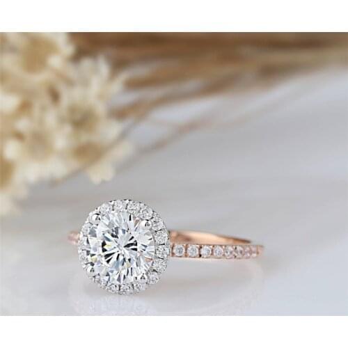RandH 14K Solid Gold 1.0CARAT 6.5mm Rose And White Multipe Gold Gold Halo Stone Moissanite WomenS Rings For Engagement