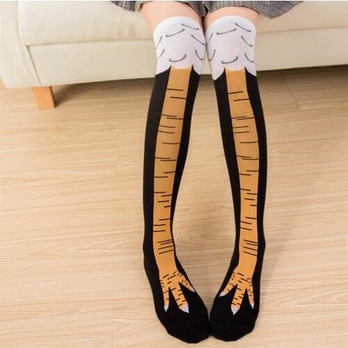 Winter Autumn Women 3D Chicken Print Socks Funny 3D Cartoon Thigh High Sock Fashion Cute Ladies Thin Toe Feet Socks Cosplay