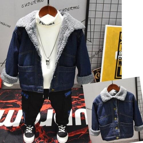 New Winter Lamb Wool Coat for Kids Single Breasted Corduroy Jackets Thicken Fleece Pockets Coats