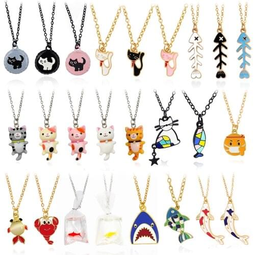 Cat fish series Pendant Necklace Cartoon animal Fashion Necklace Fishbone Goldfish lobster shark koi Bagged fish sweater chain